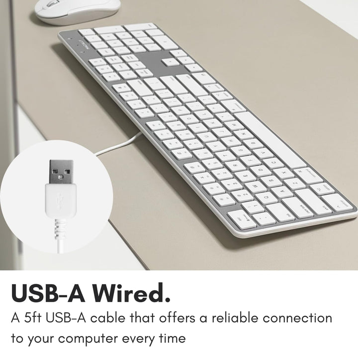 Macally Teclado USB ultradelgado con cable con teclado numérico par...
