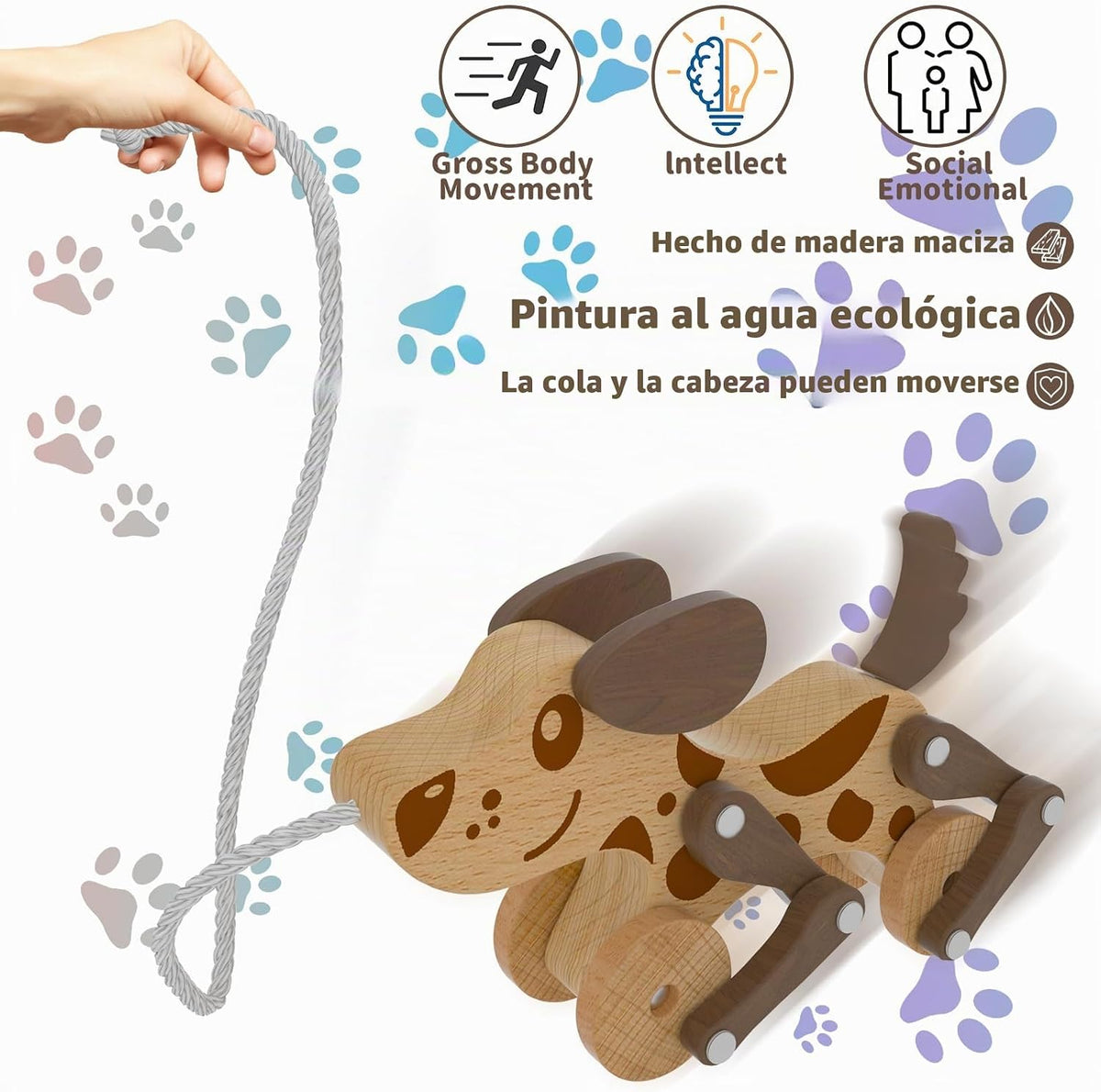 Juguetes Montessori 1 2 3 4 Años Niños Niñas Juguete de Perro de Madera para Caminar y Tirar para Bebés y Pequeñas, Juguetes de Caminar y Tirar, Juguete de Perro para Caminar y Tirar, Juguete
