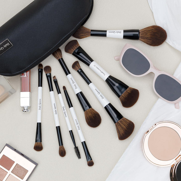 Daily Queen Juego de brochas de maquillaje portátiles, 8 piezas de...