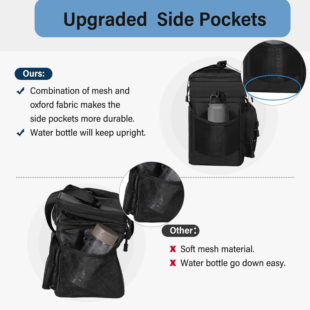 Bolsa de almuerzo con enfriador - Lonchera táctica aislada para hombres - Cubo de almuerzo grande y suave expandible para adultos, trabajo, al aire libre, turnos, viajes, negro, 16L