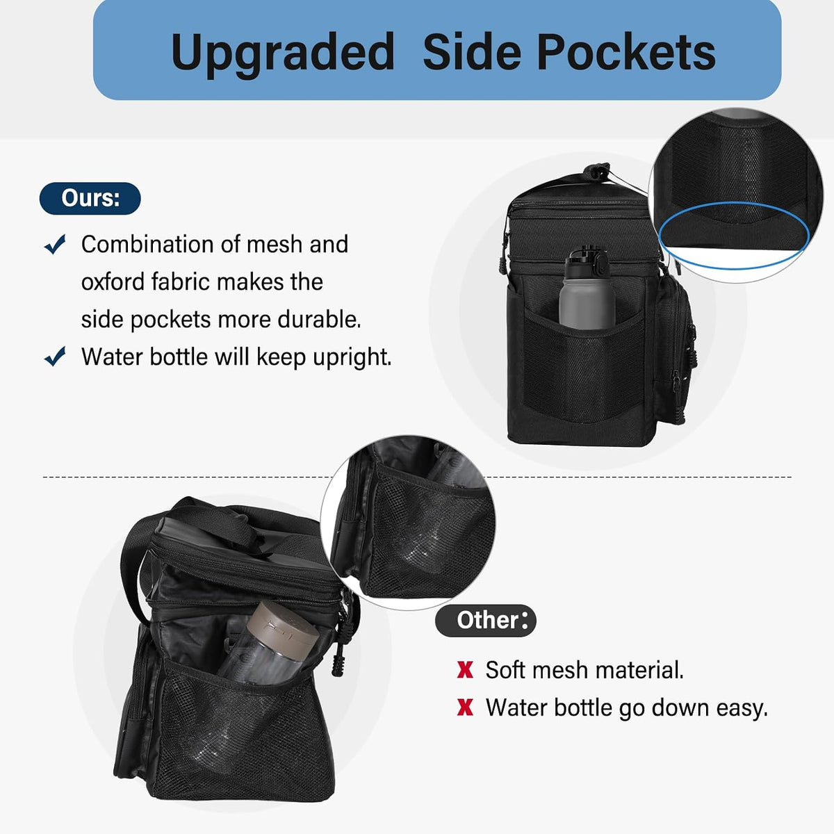 Bolsa de almuerzo con enfriador - Lonchera táctica aislada para hombres - Cubo de almuerzo grande y suave expandible para adultos, trabajo, al aire libre, turnos, viajes, negro, 16L