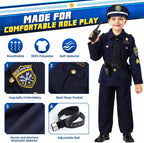 Skirfy Kit de Disfraz de Policía de 16 Piezas para Niños, Disfraz de Oficial de Policía para Niños, Kit de Rol de Disfraz de Policía para Niños, Disfraz de Halloween para Niños