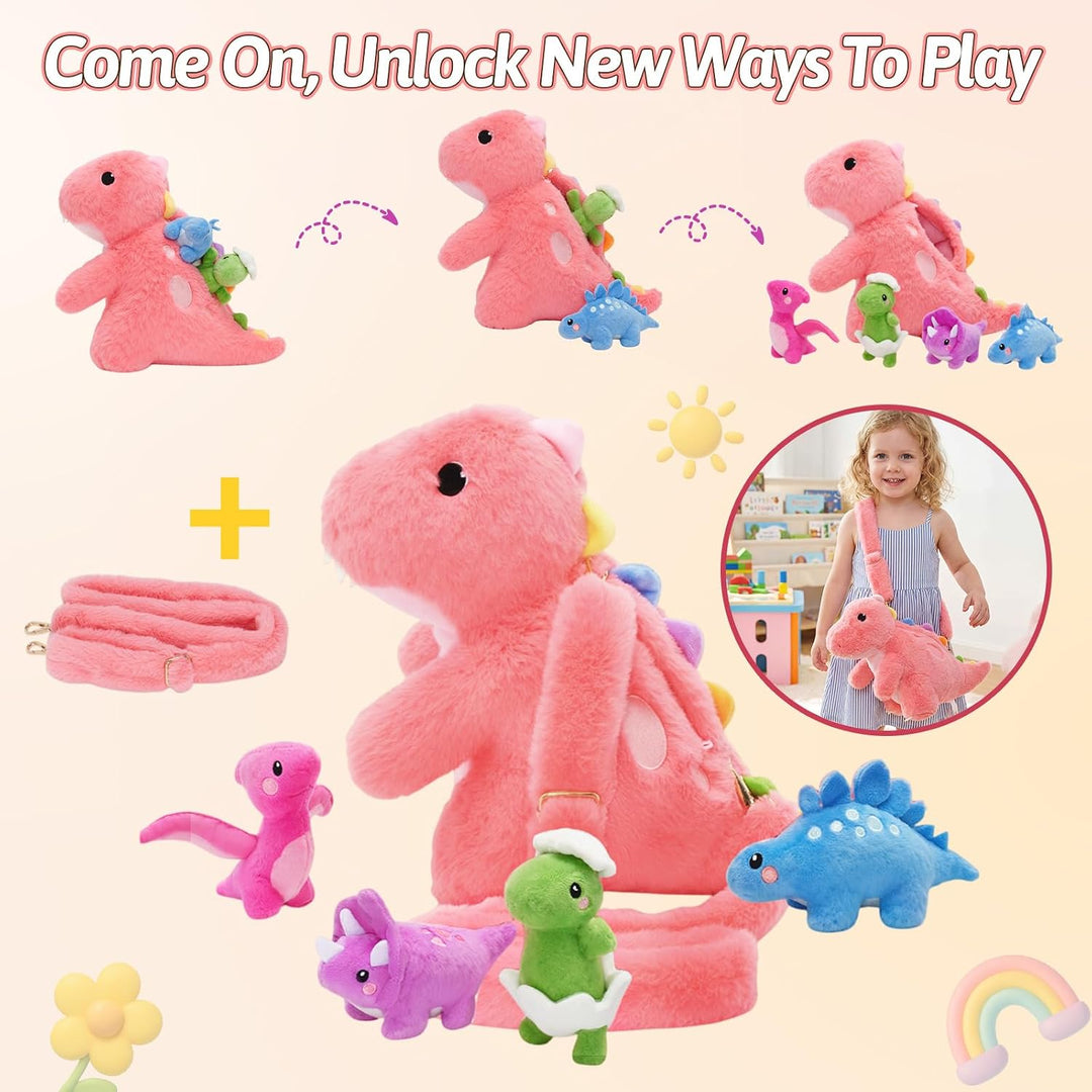 OUOZZZ Animales de Peluche de Dinosaurios Rosas con 4 Bebés Adentro...
