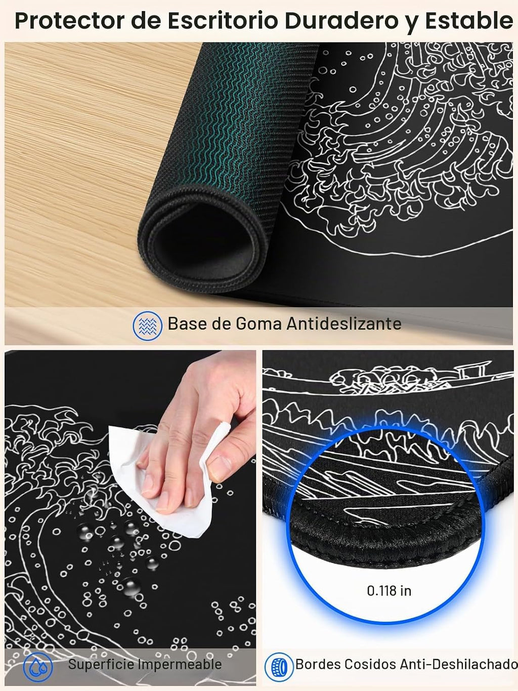 Alfombrilla de mouse de carga inalámbrica, 31.5 x 15.8 pulgadas