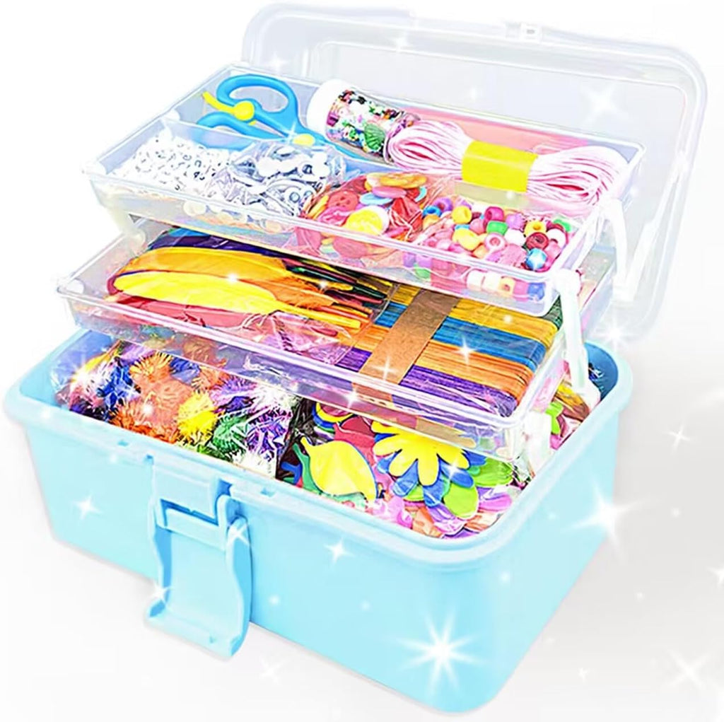VLUSSO Kit de Suministros de Artes y Manualidades de 3000 Piezas para Niñas de 8 a 12 Años con Limpiadores de Tubos, Cuentas, Manualidades para Niños, Set de Suministros Escolares DIY, Caja de
