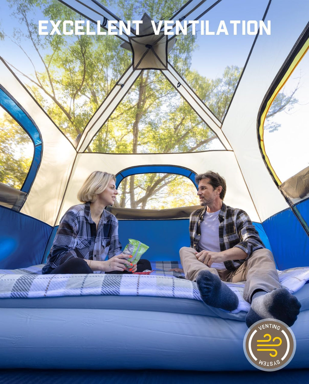 FanttikOutdoor Tienda de campaña para 4/6/8/10 personas, instalación instantánea en 60 segundos con lluvia y resistente al viento, portátil, con bolsa de transporte para camping familiar y senderismo, ventilación mejorada, azul marino
