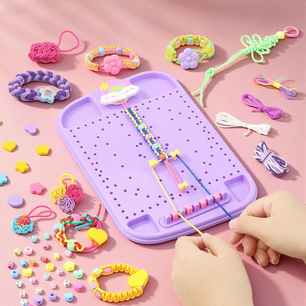 Kit de fabricación de pulseras de la amistad y telar de tejido de bricolaje, más de 500 cuerdas coloridas, bandas y cuentas, regalo creativo de artes y manualidades para niñas de 6 a 12 años, regalo de Navidad ideal para niñas de 5, 6, 7, 8 a 12 años