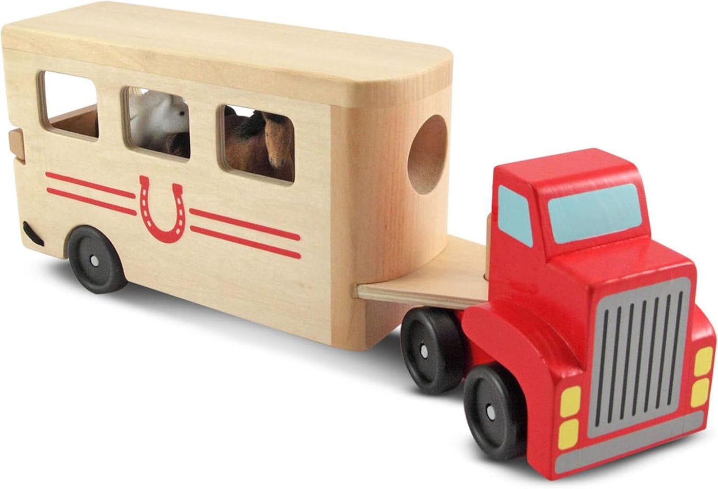 Melissa Doug Juego de vehículos de madera con 2 caballos