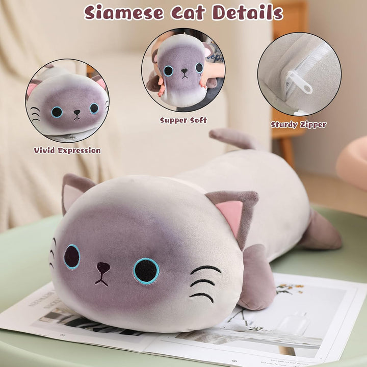 TOYSYM - Almohada de gata siamesa, adorable almohada de peluche de...