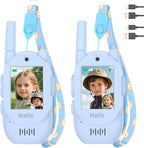 Mafiti Walkie Talkies de video para niños, paquete de 2 juguetes recargables de alcance de 1000 pies para niños de 3, 4, 5, 6, 7, 8 años, regalos de cumpleaños (azul + azul)