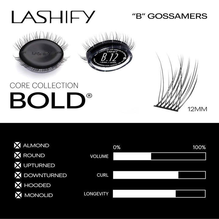 Lashify Recambio de extensiones de pestañas Gossamer de 0.472 pulga...
