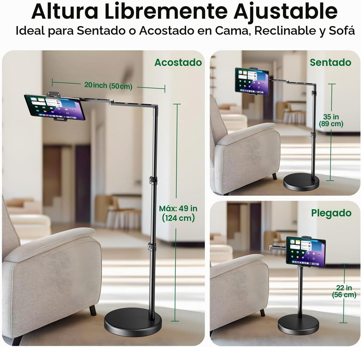 elitehood Soporte de aluminio resistente para iPad para cama, piso de