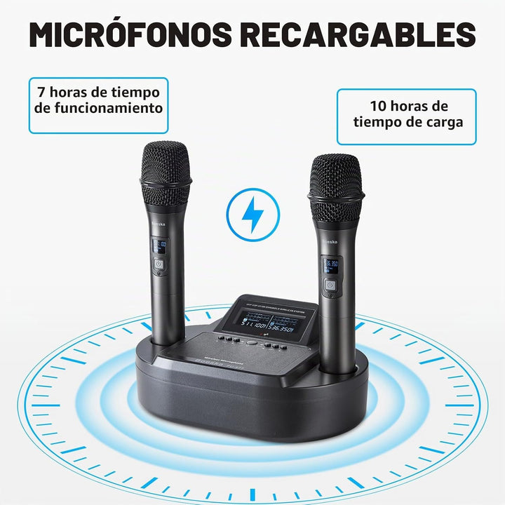 Sistema de micrófono inalámbrico de mano recargable, micrófonos ina...