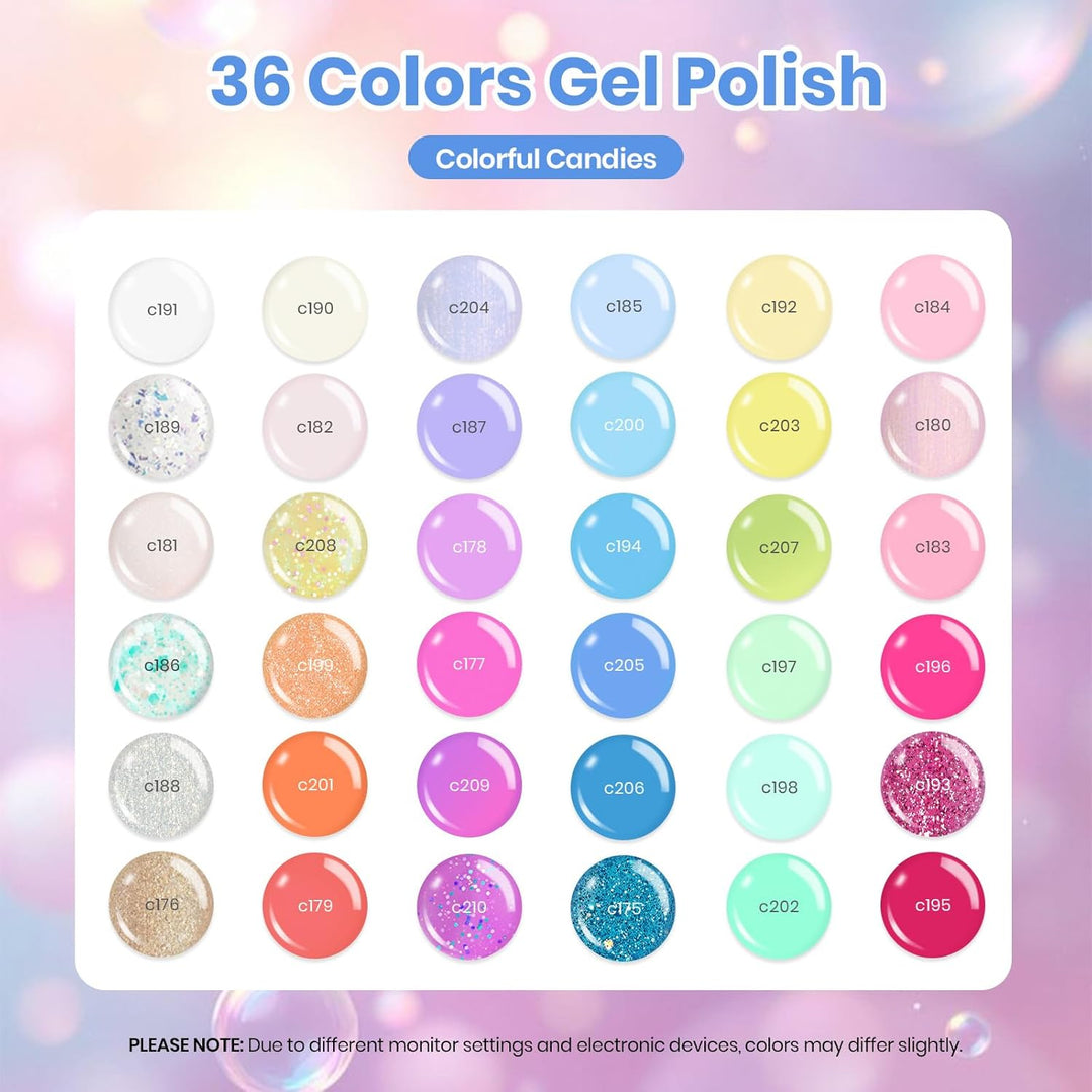 Beetles - Kit de esmalte de uñas de gel pastel, 36 colores con gel...