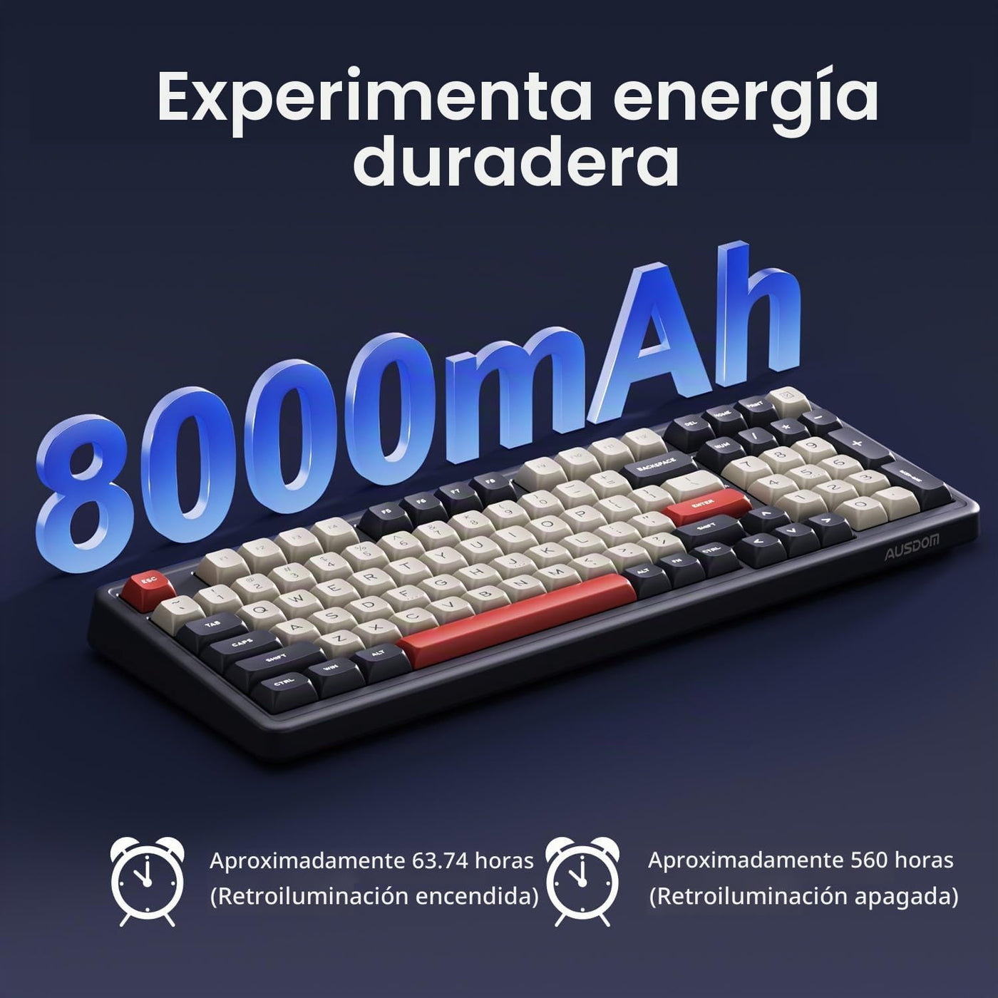 AUSDOM Teclado mecánico Bluetooth inalámbrico H98, BT5.3\/Type-C\/2...