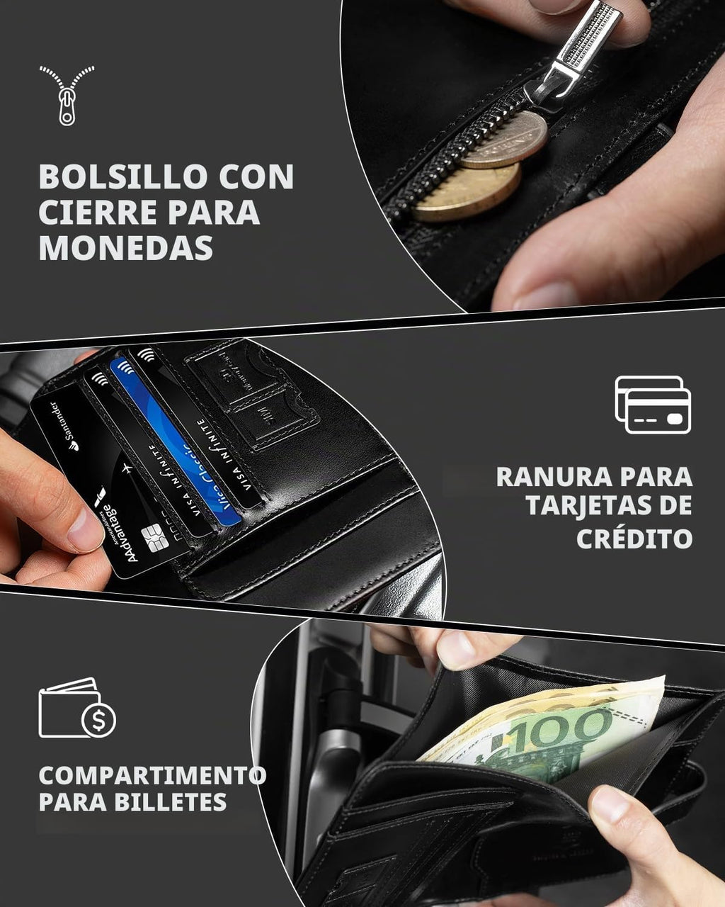 Soporte para pasaporte para familia de viajes: Cartera de cuero de grano completo para pasaporte para hombres - Cartera delgada con hebilla magnética con bloqueo RFID para billete aéreo SIM