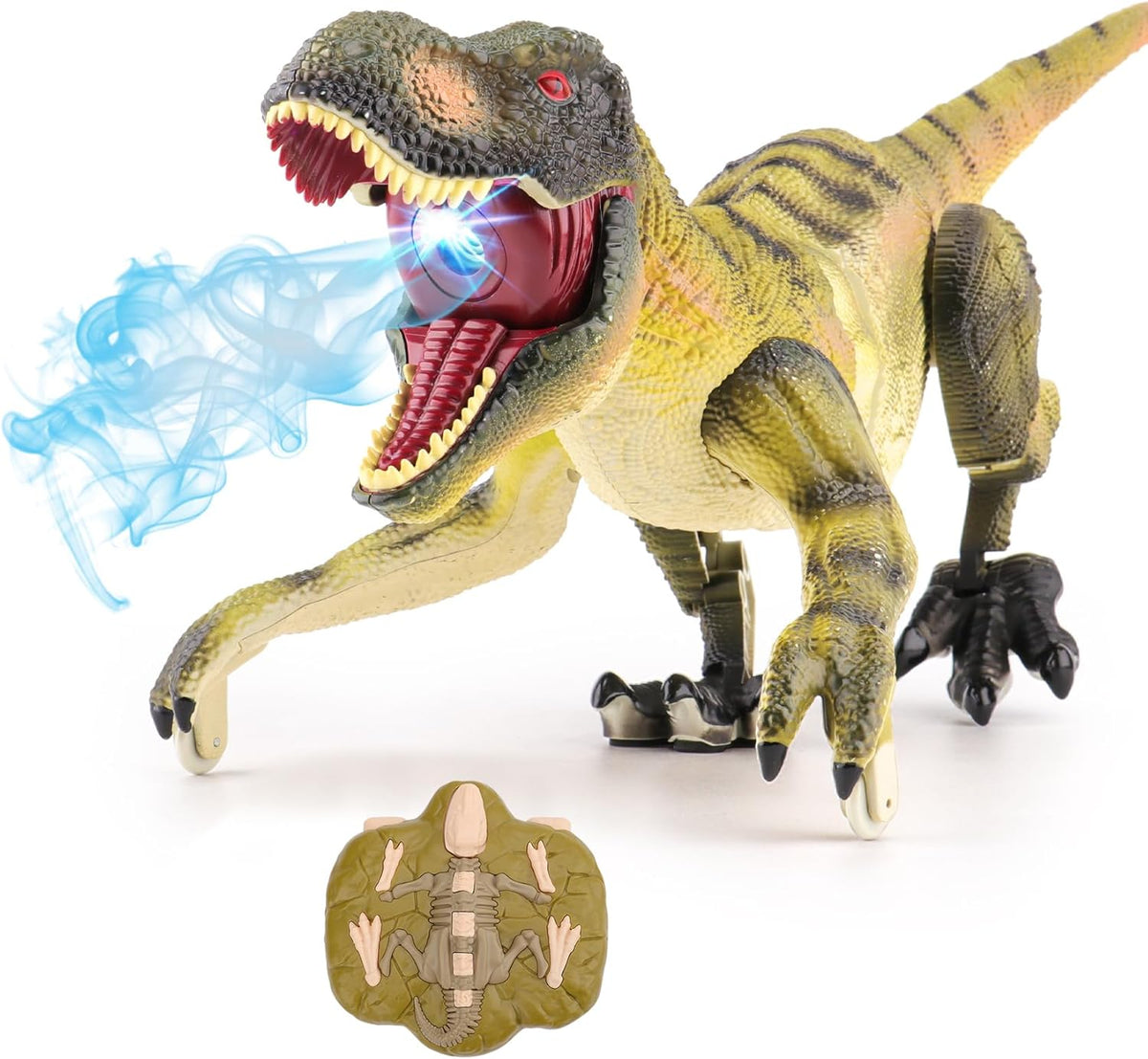 VERTOY Juguetes de dinosaurio a control remoto para niños de 3, 4, 7, 8 a 12 años, regalo realista de T-Rex para niños, dinosaurio a control remoto con luz, rugido, aerosol, detección táctil