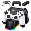 AROEVEIB Paquete de 2 Mandos con Base de Carga para Controlador PS4, Gamepad Inalámbrico con Estación de Carga LED y 2 Cables USB