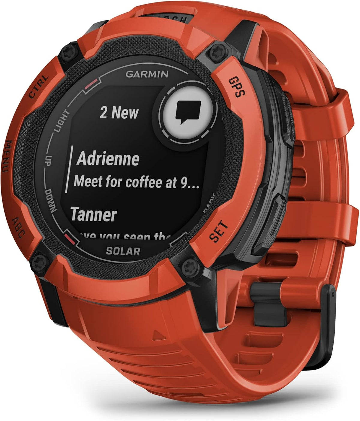 Garmin Instinct 2X Solar, reloj inteligente GPS resistente, linterna incorporada, capacidad de carga solar, GNSS multibanda, color rojo fuego