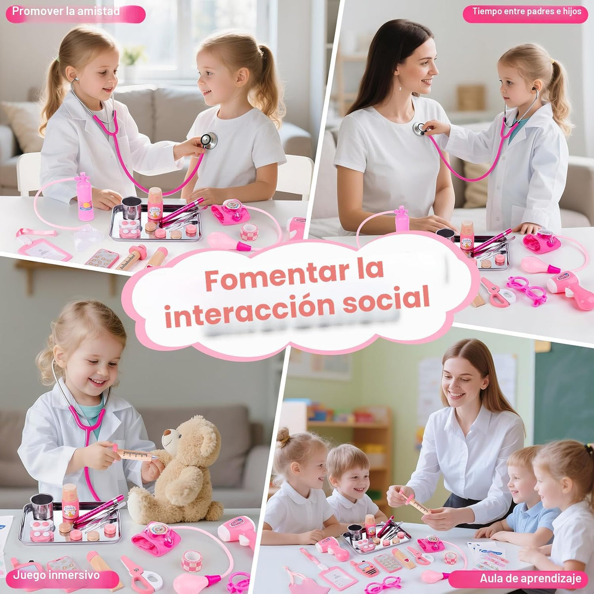 Kit de Doctor para Niñas, kit de Doctor de 34 piezas para niños pequeños de 3 a 5 años con bolsa de almacenamiento médica y estetoscopio real, juego de simulación de Doctor, regalo de juego