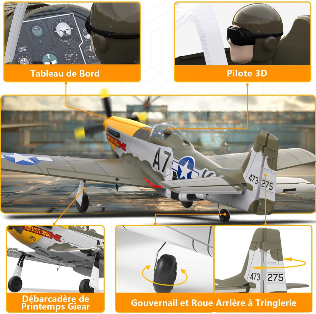 HAWK'S WORK Avión RC P-51D Mustang de 500mm, Avión de guerra a...