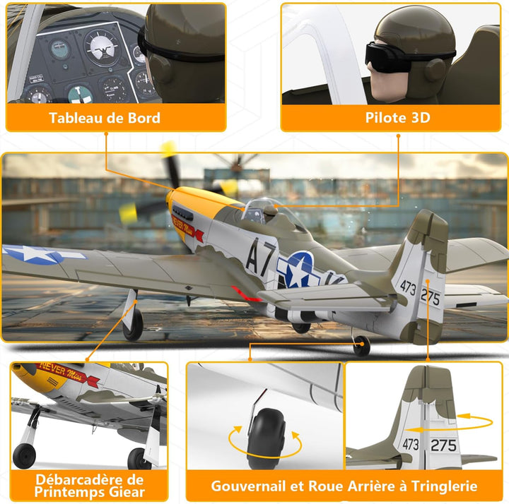 HAWK'S WORK Avión RC P-51D Mustang de 500mm, Avión de guerra a...