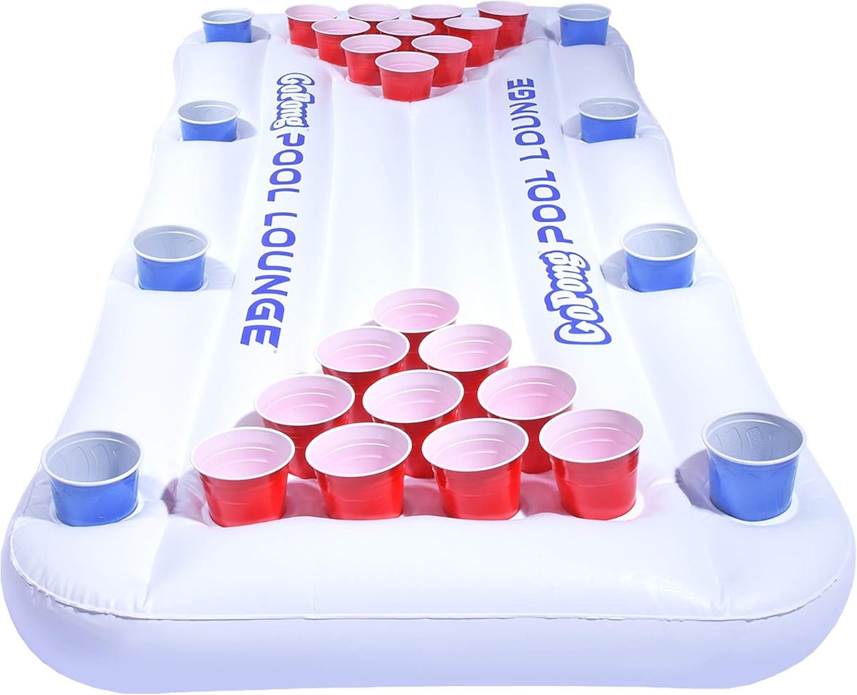 GoPong Mesa Inflable para Piscina con Enfriador para Beer Pong, Blanca con Flotador Social