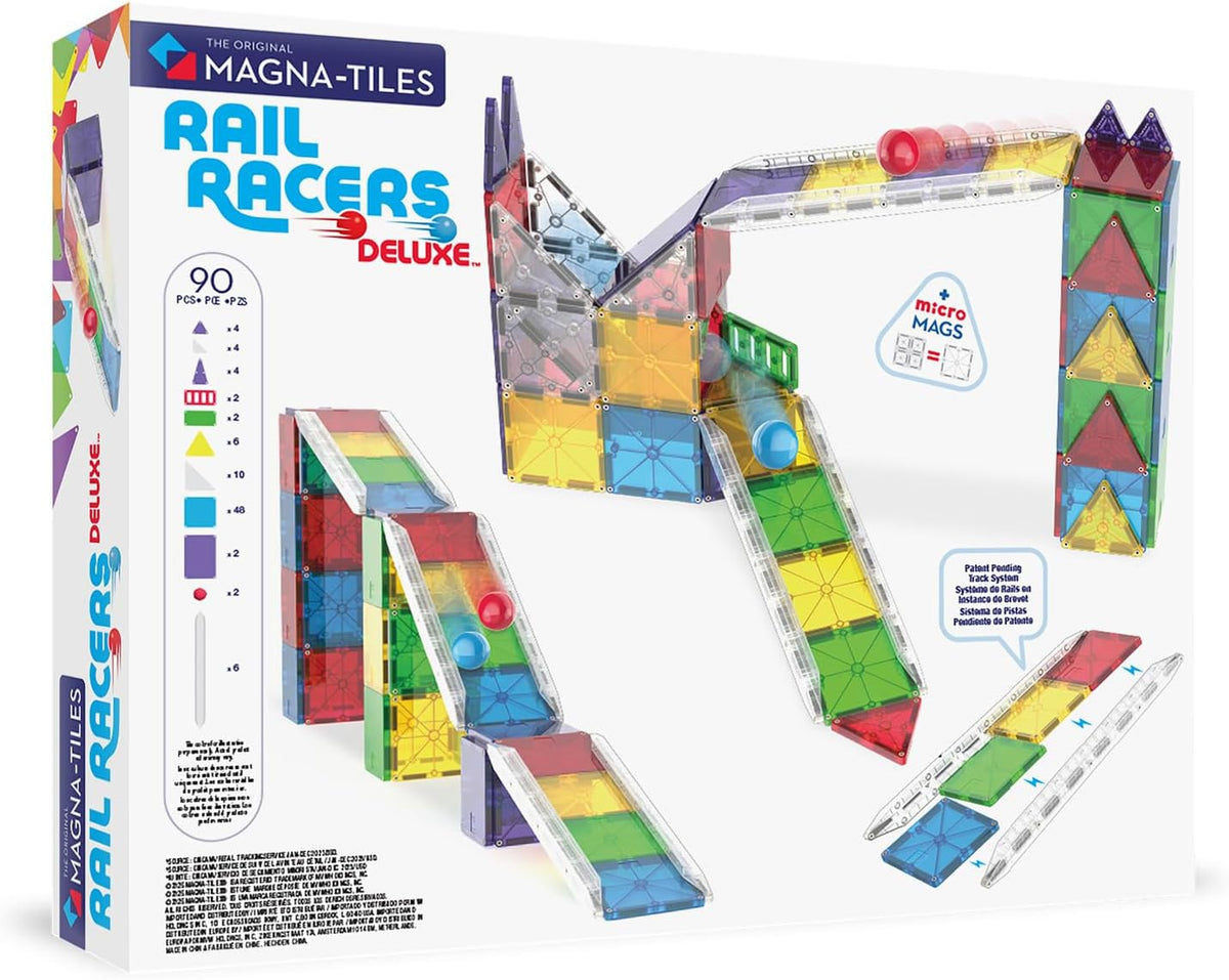 MAGNA-TILES Rail Racers Deluxe Set de Construcción Magnética de 90 Piezas, La Marca Original de Construcción Magnética