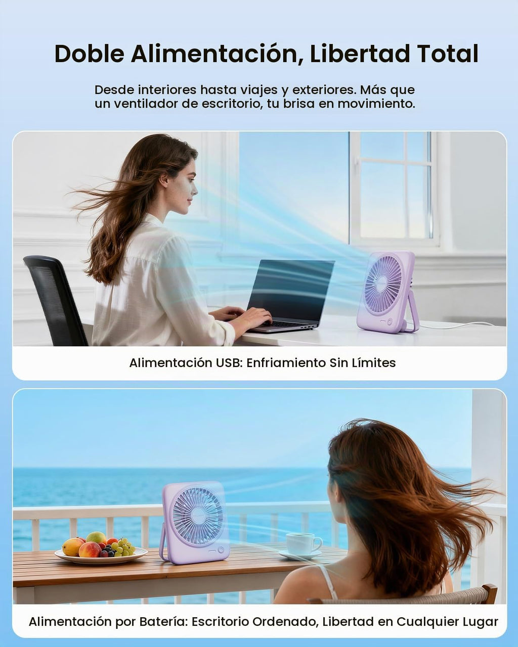 Otlonpe Ventilador de escritorio personal portátil alimentado por b...