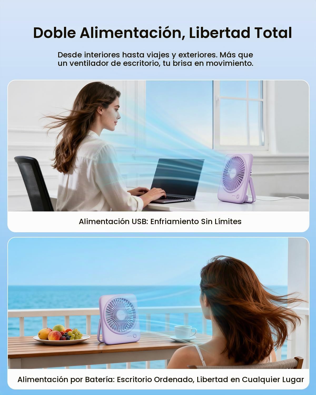Otlonpe Ventilador de escritorio personal portátil alimentado por b...