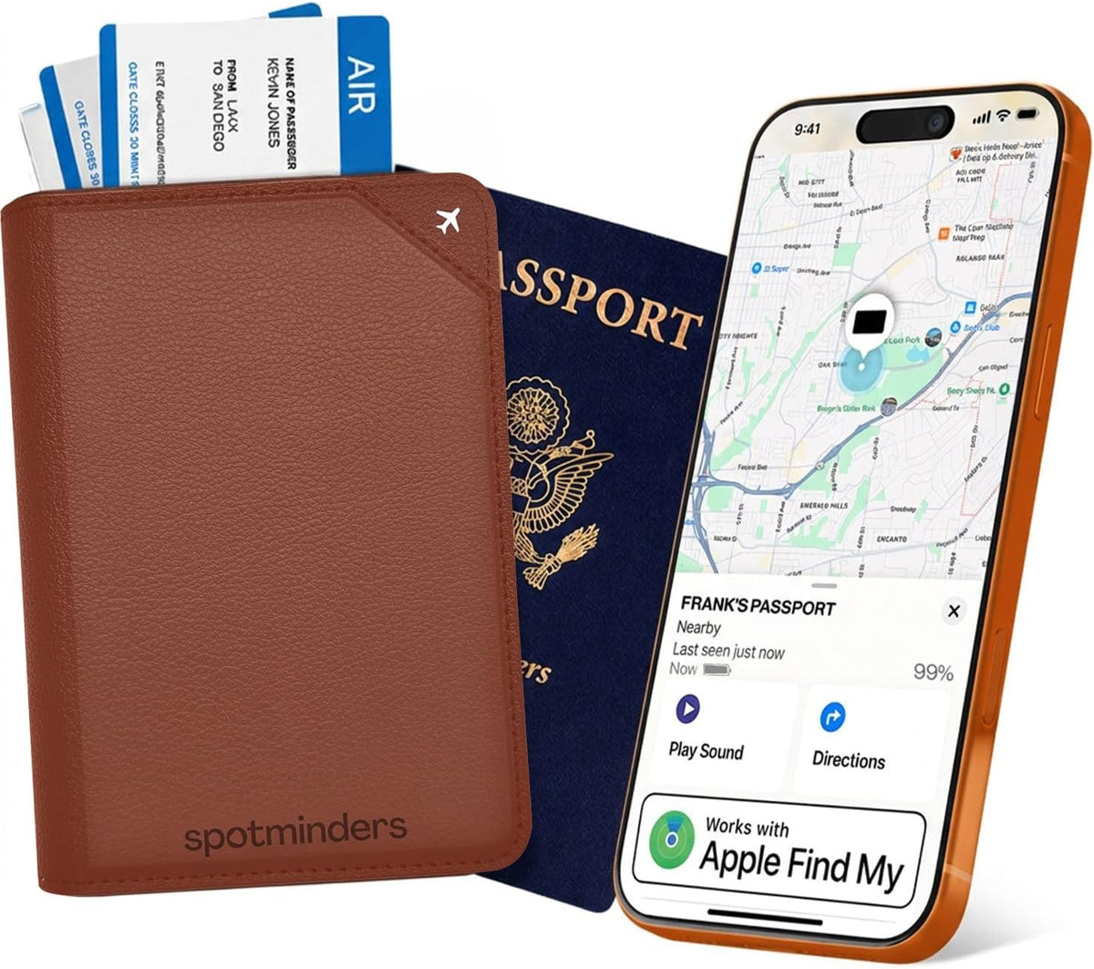 Apple MFi - Soporte para pasaporte rastreable para viajes (solo iOS) funciona con Apple Find My, funda recargable para pasaporte Air de 3 años de duración de la batería, cartera de viaje