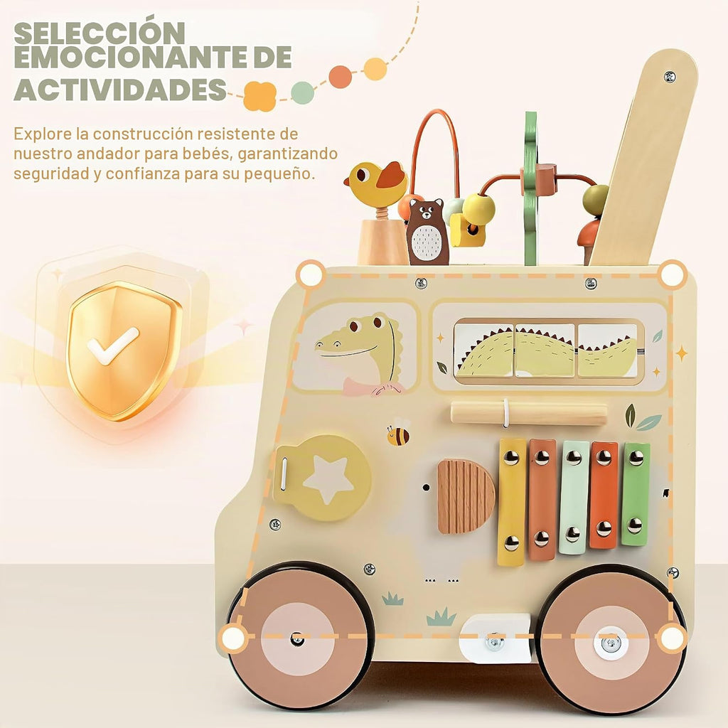 Wooden Activity Cube Push Walker, Wooden Baby Walker, Montessori Toys para Babies 10-12 Months 1 2 3 Years Old Boys & Girls, Help Learning a Walk & Sit-a-Stand