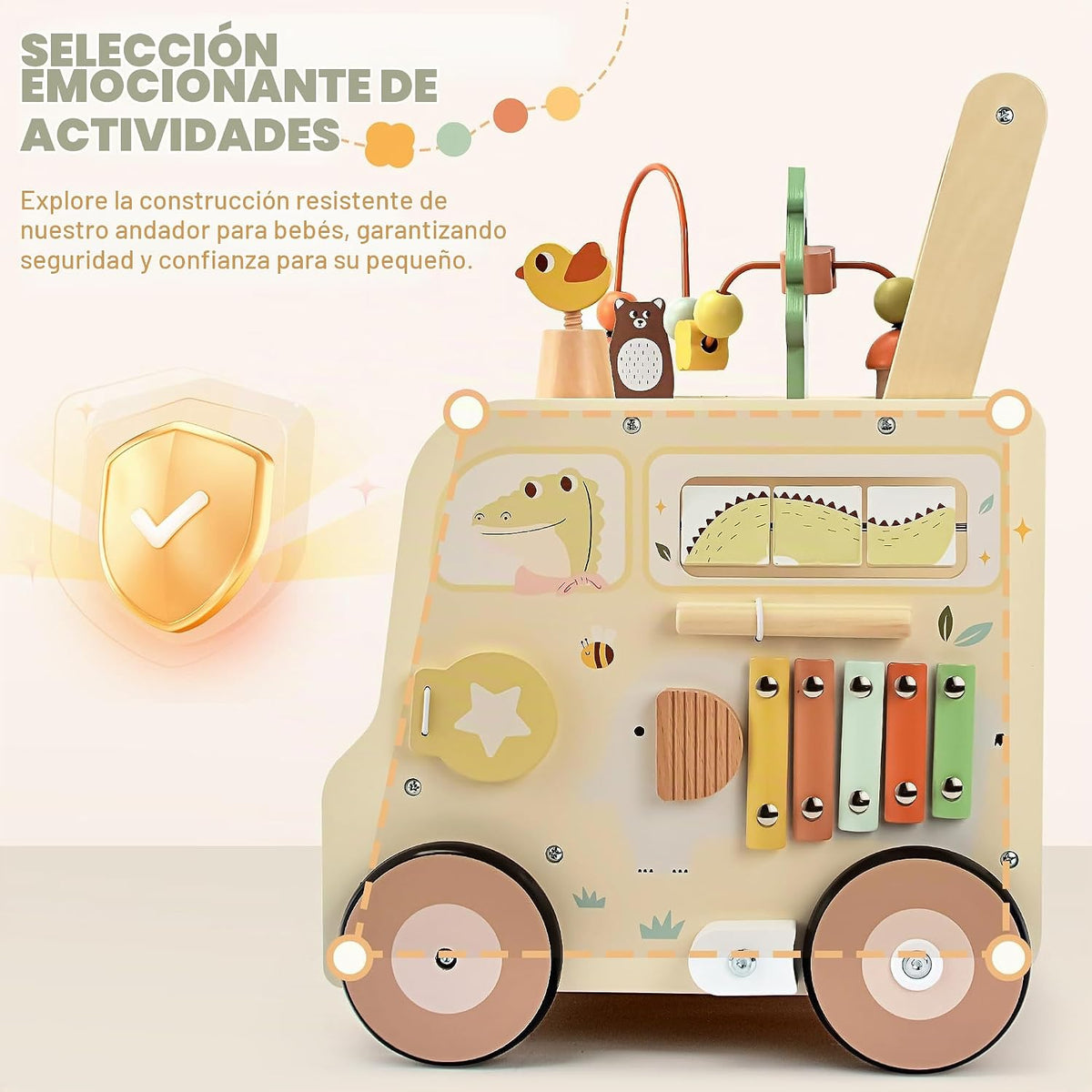 Wooden Activity Cube Push Walker, Wooden Baby Walker, Montessori Toys para Babies 10-12 Months 1 2 3 Years Old Boys & Girls, Help Learning a Walk & Sit-a-Stand