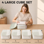 Cubos de embalaje de compresión para viajes, juego de 4 cubos de embalaje ligeros para maletas y mochilas, organizador que ahorra espacio para ropa, Blanco roto 4L, 4 grandes