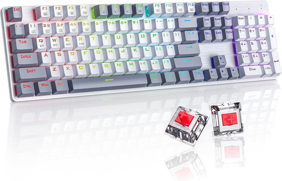 Teclado mecánico inalámbrico, triple modo 2.4G\/USB-C\/Bluetooth pa...