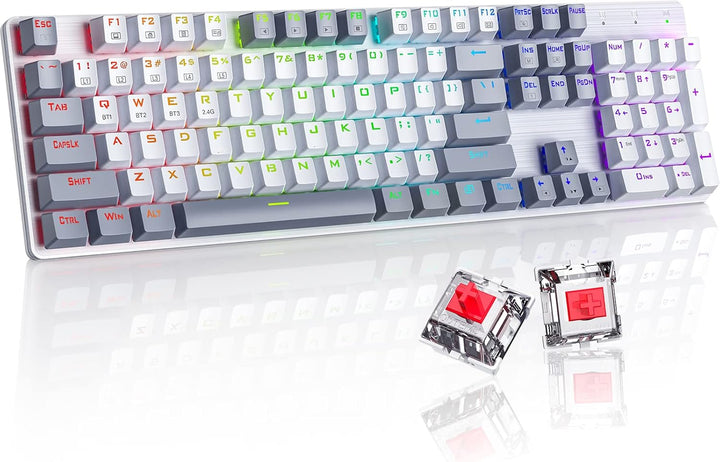 Teclado mecánico inalámbrico, triple modo 2.4G\/USB-C\/Bluetooth pa...