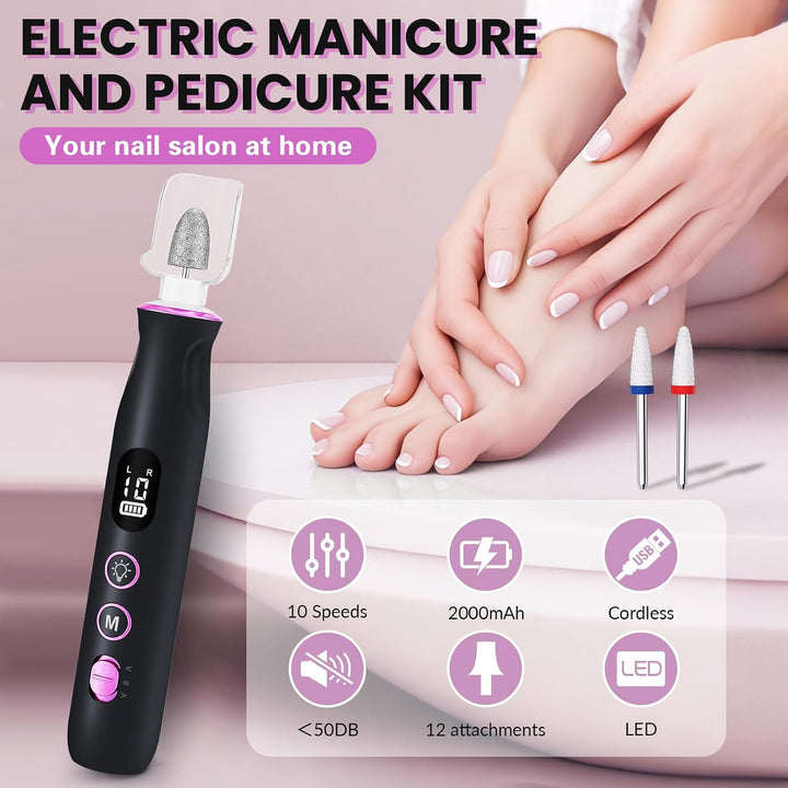 Taladro de uñas eléctrico, inalámbrico de 2000 mAh, lima de uñas po...