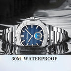 BESTKANG Reloj octogonal de acero inoxidable para hombre, reloj de cuarzo luminoso, reloj de pulsera de negocios