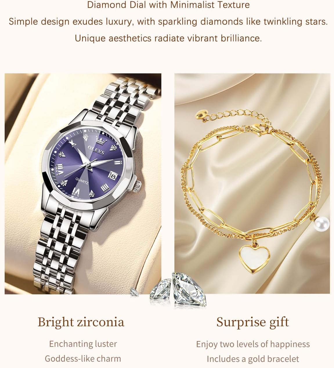 OLEVS Reloj Analógico de Cuarzo para Mujer, Acero Inoxidable Plateado de Dos Tonos, Moda, Resistente al Agua, Luminoso, con Fecha y Día, Relojes de Pulsera para Damas