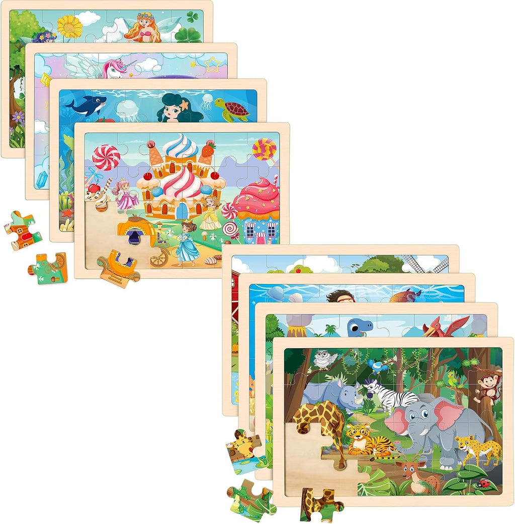 8 paquetes de rompecabezas de madera de animales y princesas para niños de 4 a 6 años, rompecabezas para niños de 2 a 4 años, rompecabezas educativos preescolares, tableros, regalos para niños y niñas