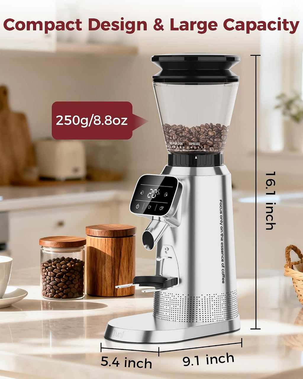 Tuni Molinillo de café con rebabas cónicas G2, 70 ajustes de molienda