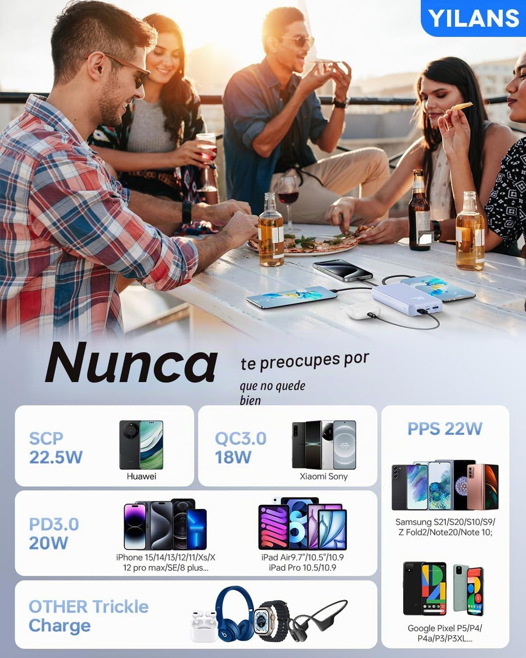 Cargador portátil, banco de energía de 50000 mAh, cable integrado,...