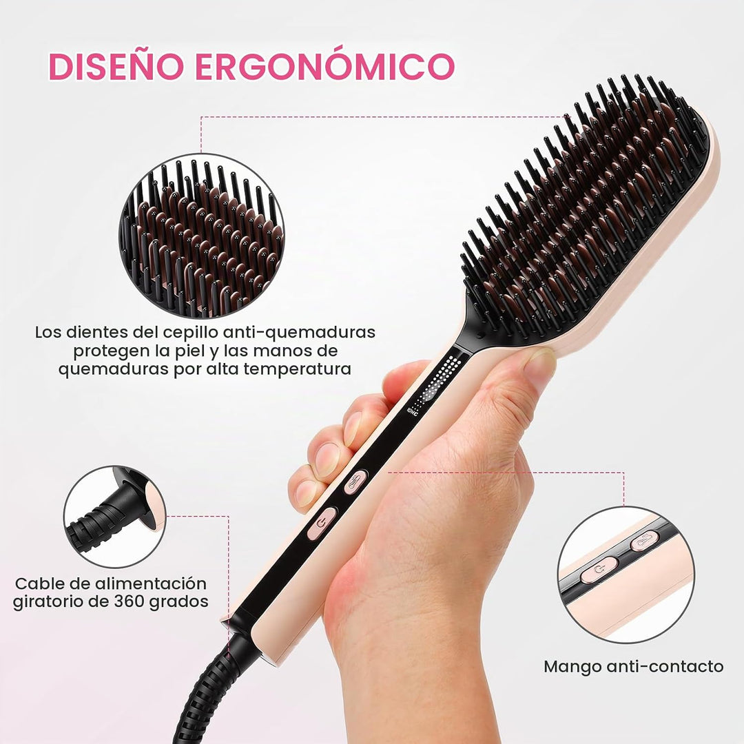 Cepillo alisador de cabello, cepillo alisador iónico, rosa | Cerdas...