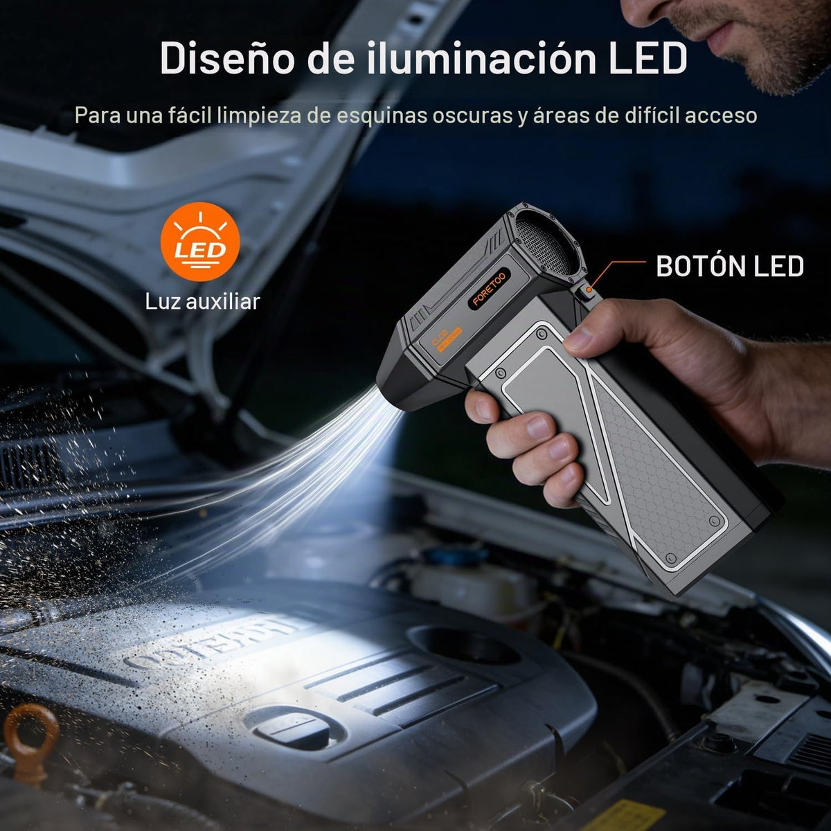Plumero de aire comprimido: 150000 RPM Super Power - Plumero de aire inalámbrico, motor recargable sin escobillas, soplador de energía duradero con luz LED SOS, soplador de polvo ajustable para
