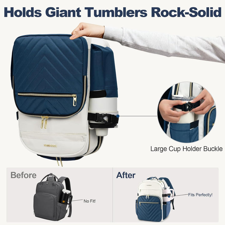 VANKEAN Mochila para laptop para mujer, Beige-azul neblina, 17,3 pu...