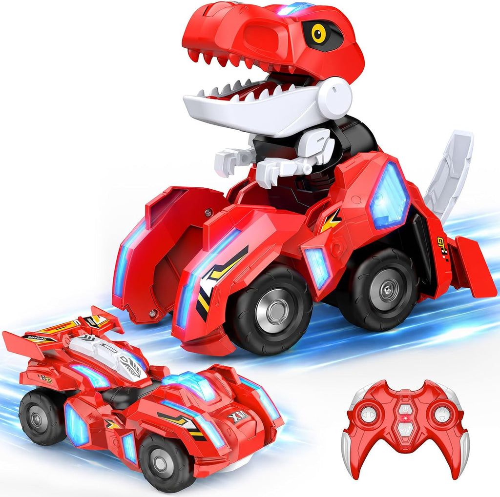 Coche RC transformador de dinosaurios con luces LED, conversión de robot de