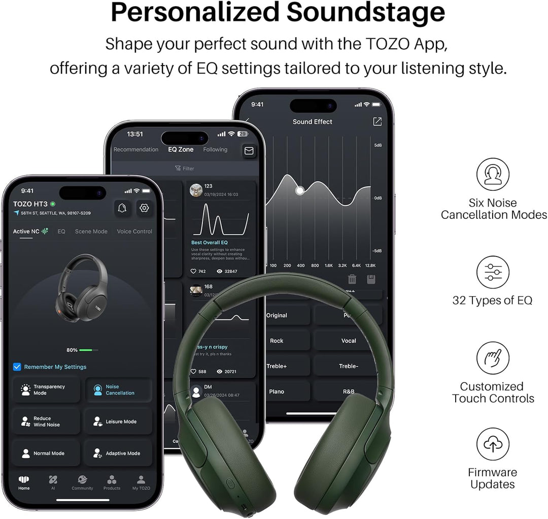 TOZO Auriculares híbridos HT3 con cancelación de ruido, batería de...