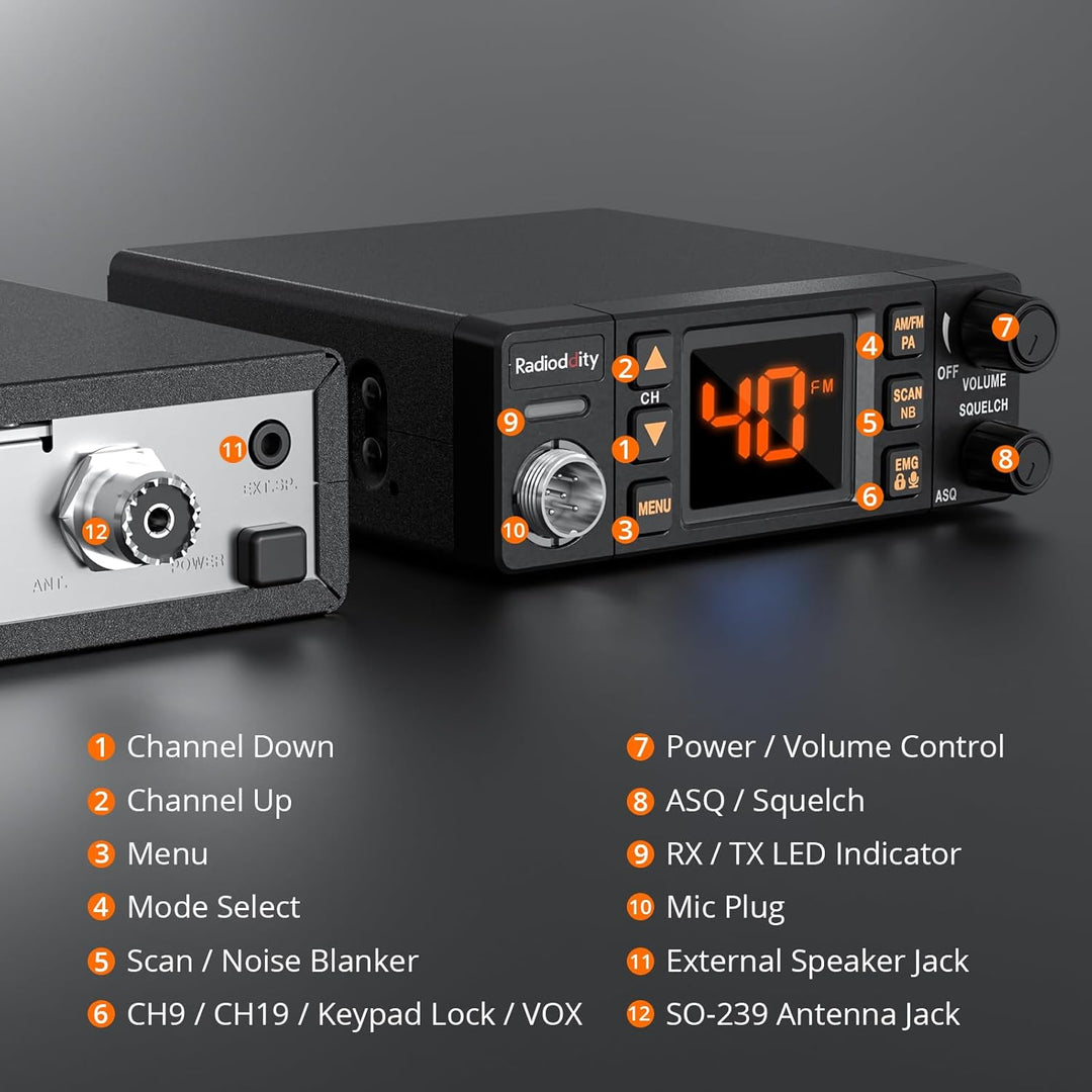 Radioddity Radio CB-606 PRO CB transceptor móvil AM/FM/PA