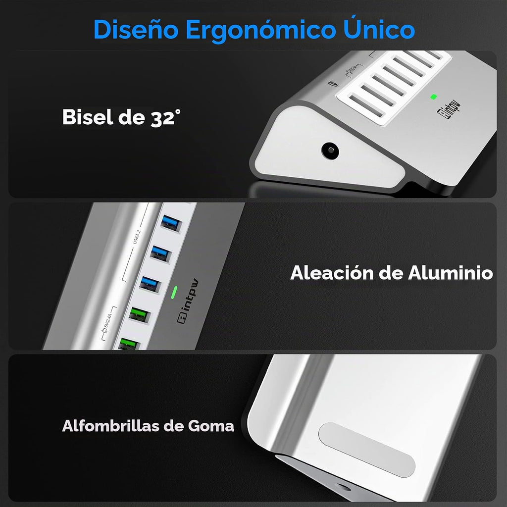 intpw, YH4S, hub USB 3.2 de 7 puertos, alimentado