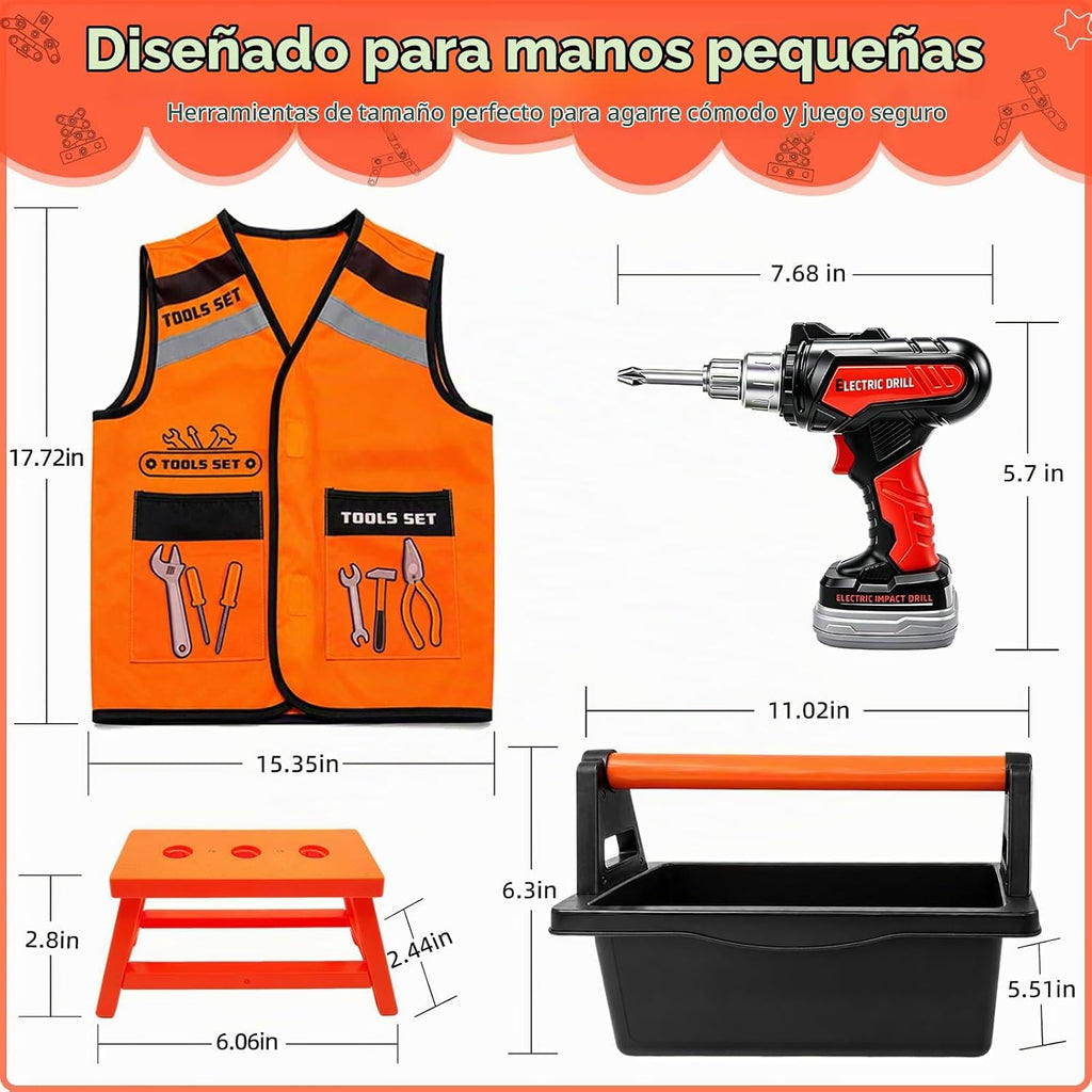 Juego de 49 piezas de construcción para niños con taladro de juguete y caja